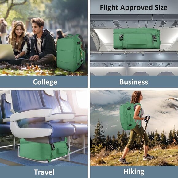 〽️Women Trendy Carry On Backpack Green with USB Charging Port & Shoe Pouch main image 6
